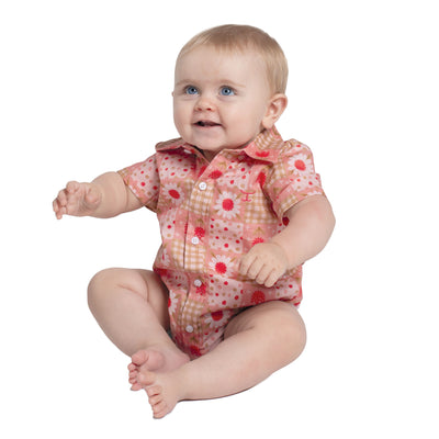 Just Country Infant Frankie Short Sleeve Full Button Jumpsuit - Peach Daises