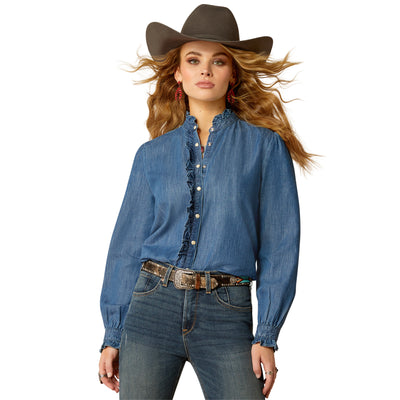 Ariat Womens Inglass Long Sleeve Top - Medium Blue