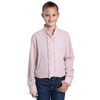 Just Country Girl's Gracie Frills Full Button Workshirt - Heather Rose & White Check