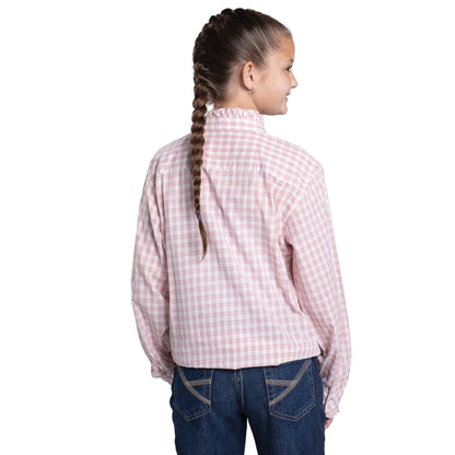 Just Country Girl's Gracie Frills Full Button Workshirt - Heather Rose & White Check
