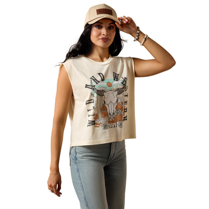 Ariat Women's Steer Skull Landscape Tank - Faded Ivory