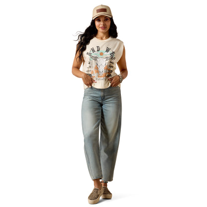 Ariat Women's Steer Skull Landscape Tank - Faded Ivory