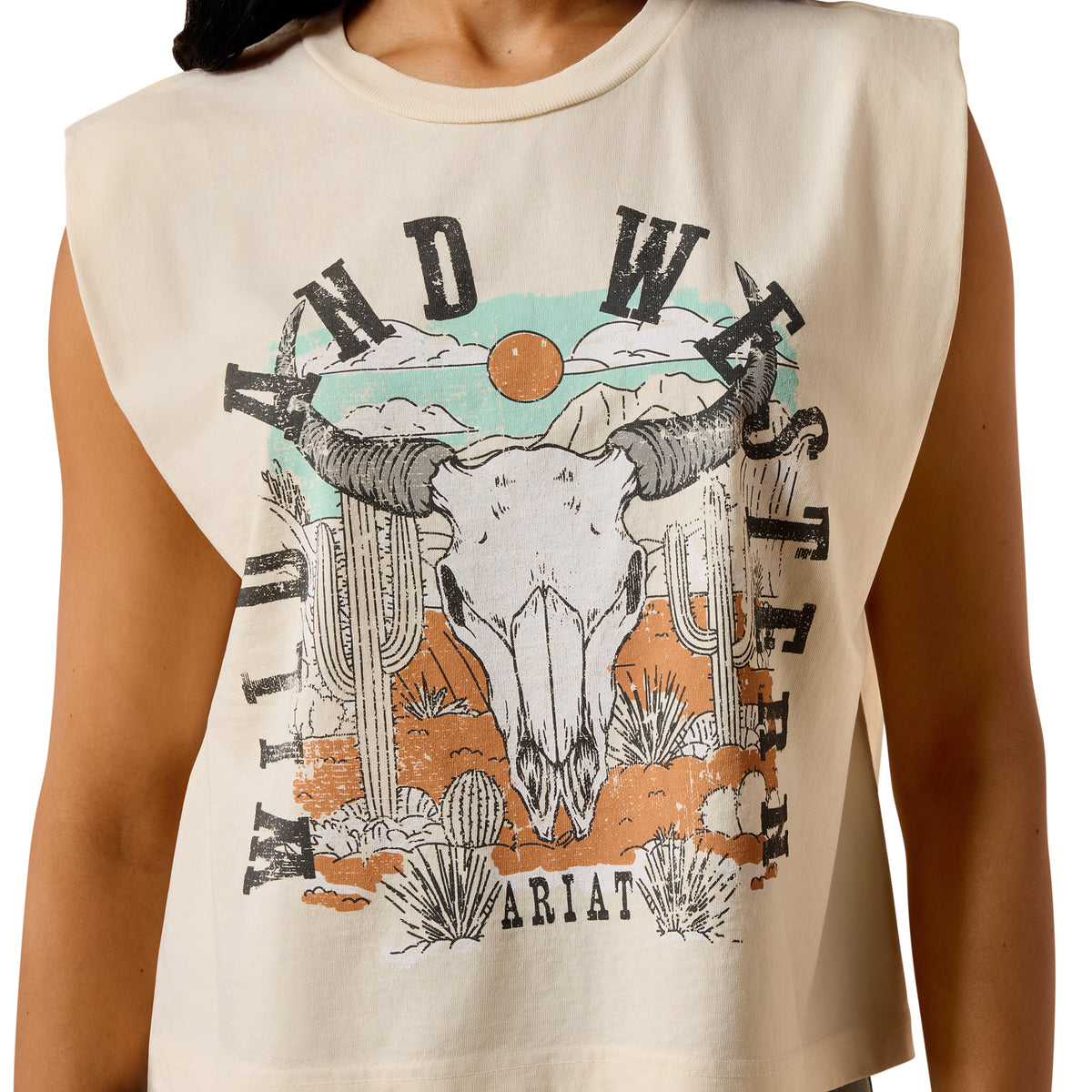 Ariat Women's Steer Skull Landscape Tank - Faded Ivory