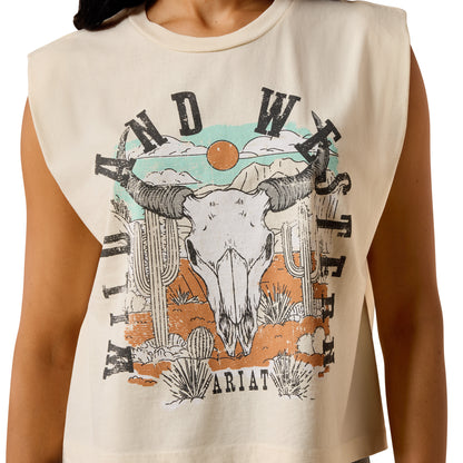 Ariat Women's Steer Skull Landscape Tank - Faded Ivory