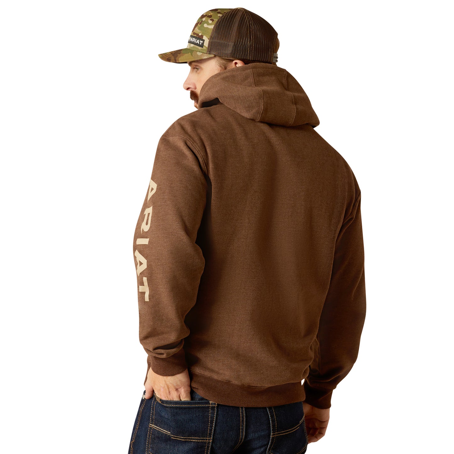 Ariat Mens Logo Hoodie Chestnut Heather/ Tan