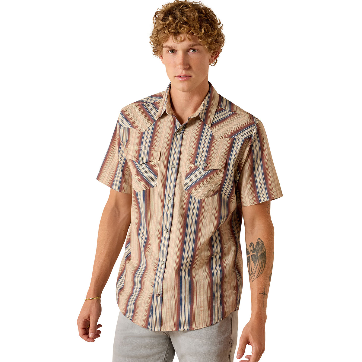 Ariat Men's Retro Haver Fitted Snap Short Sleeve Shirt - Copper Brown Stripe