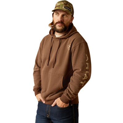 Ariat Mens Logo Hoodie Chestnut Heather/ Tan