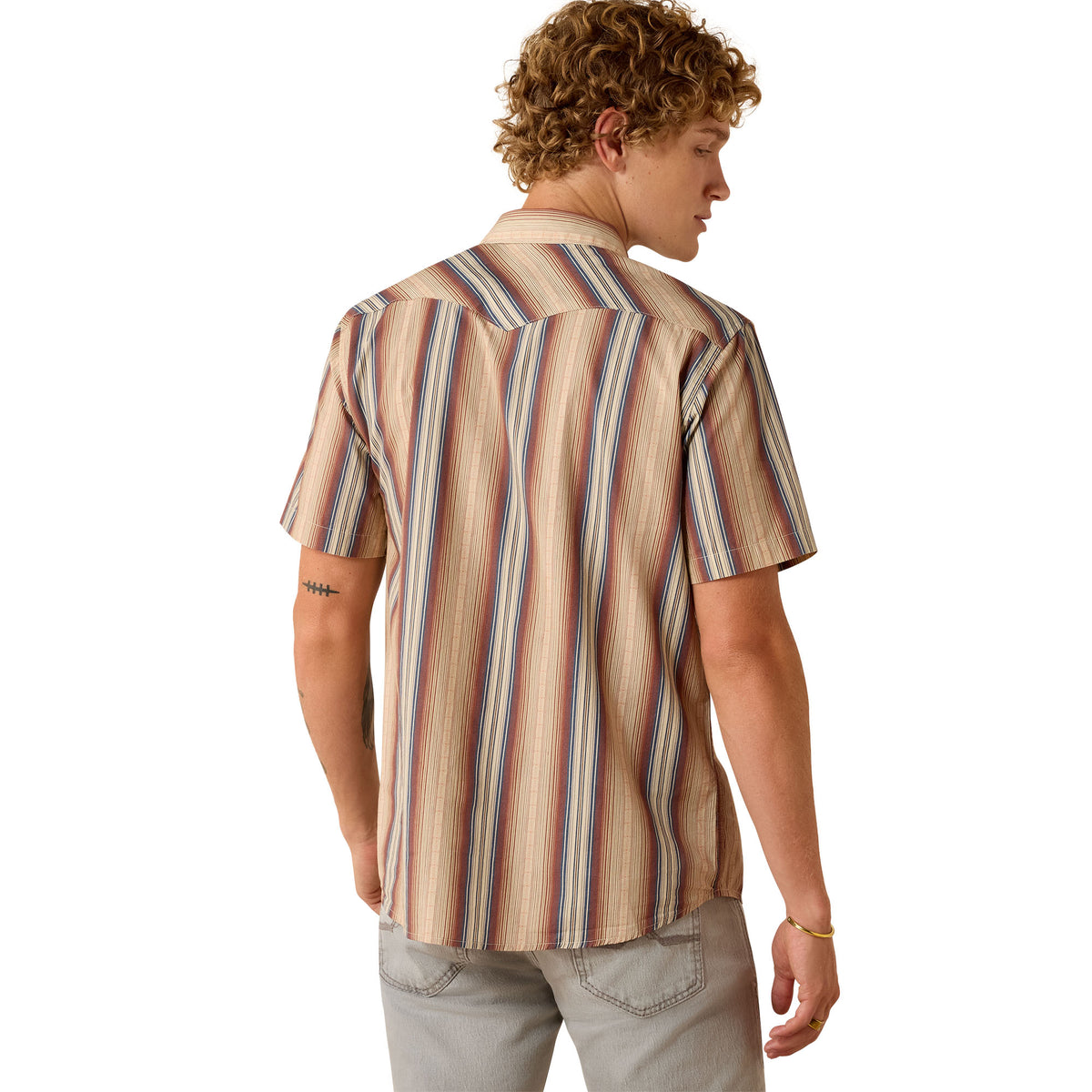 Ariat Men's Retro Haver Fitted Snap Short Sleeve Shirt - Copper Brown Stripe