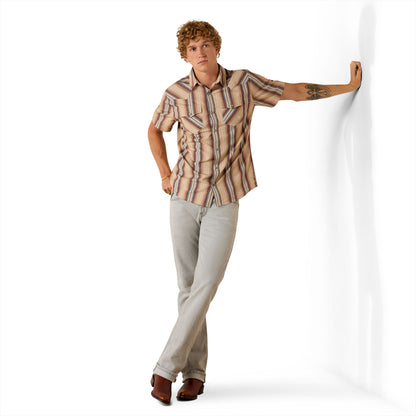 Ariat Men's Retro Haver Fitted Snap Short Sleeve Shirt - Copper Brown Stripe