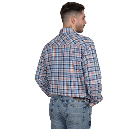 Just Country Men's Austin Full Button Workshirt -Blue/Navy/Orange Plaid MWLS2534