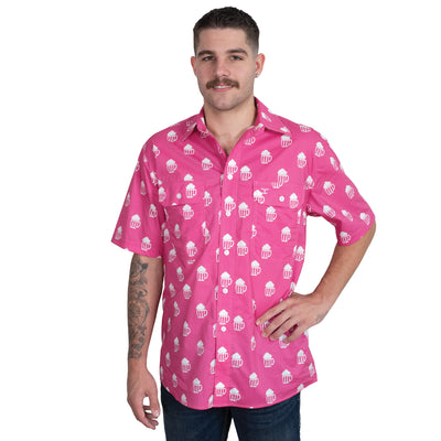 Just Country Men's Jordan Full Button Short Sleeve Print Workshirt - Rose Brew