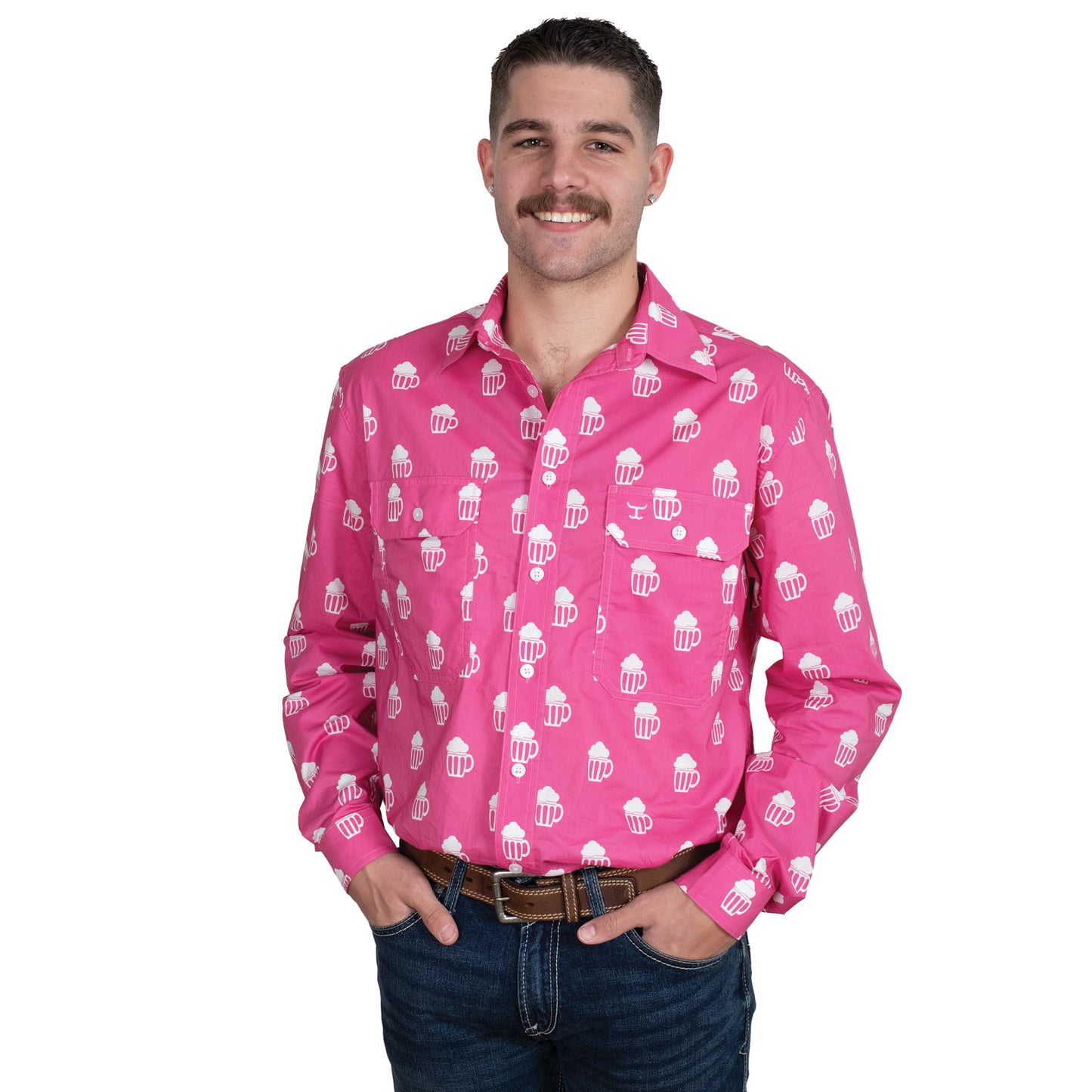 Just Country Men's Austin Full Button Long Sleeve Print Workshirt - Rose Brew