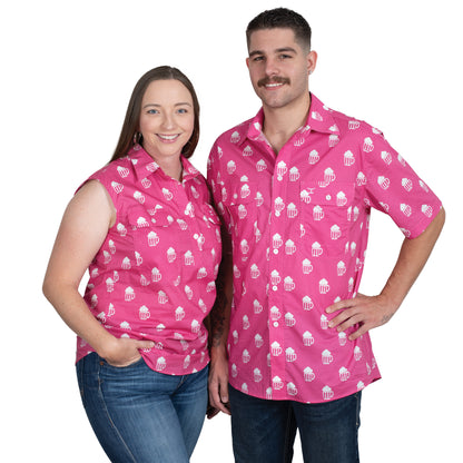 Just Country Women's Lilly Half Button Sleeveless Print Workshirt - Rose Brew