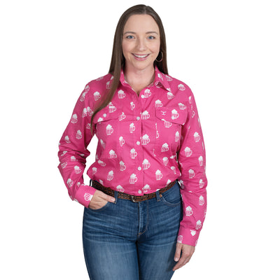 Just Country Women's Abbey Full Button Long Sleeve Print Workshirt - Rose Brew