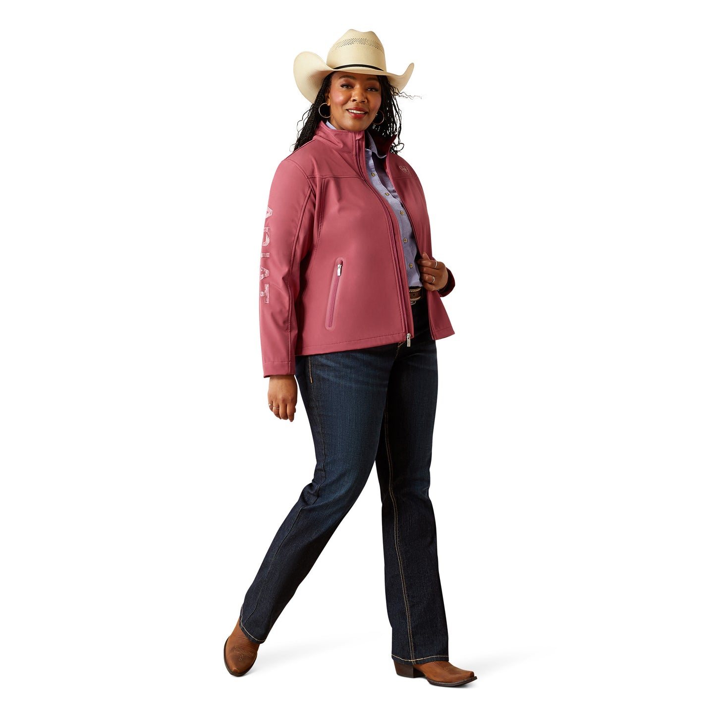Ariat Womens New Team Softshell Jacket - Dry Rose/ Mauve Blur