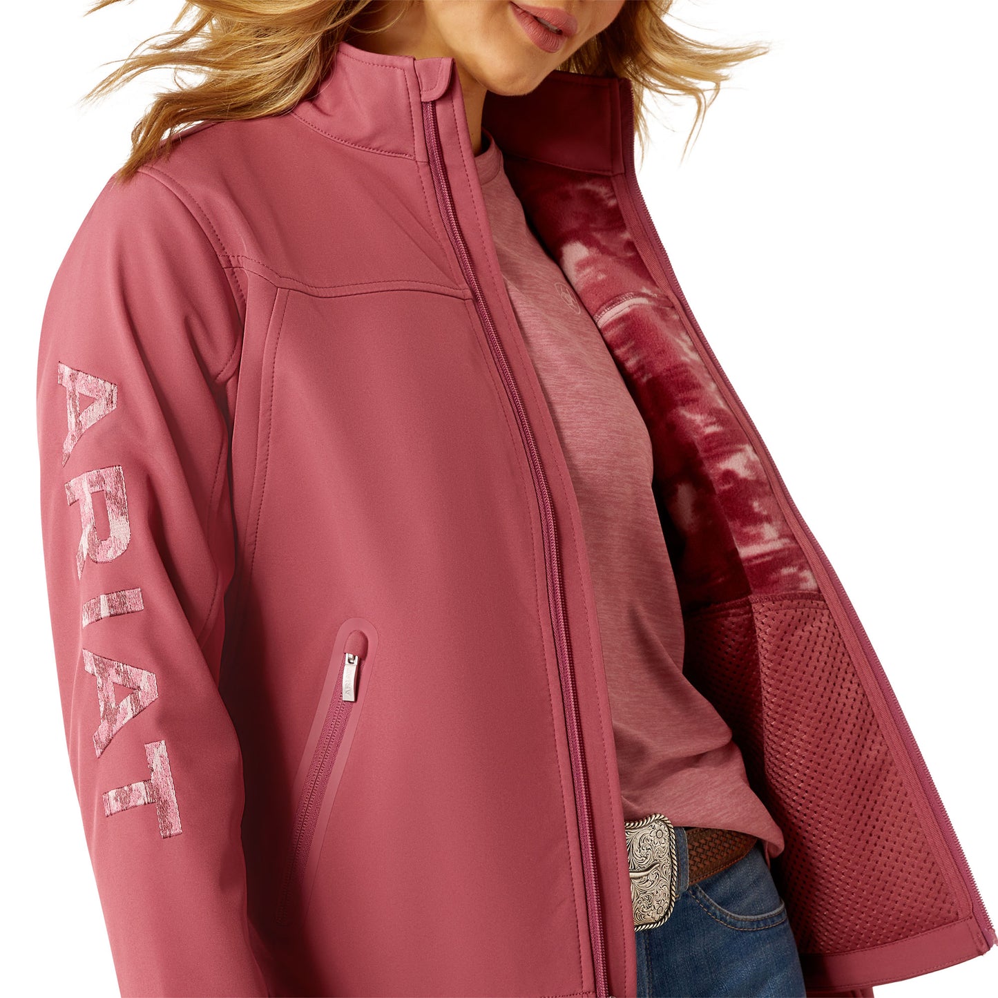 Ariat Womens New Team Softshell Jacket - Dry Rose/ Mauve Blur