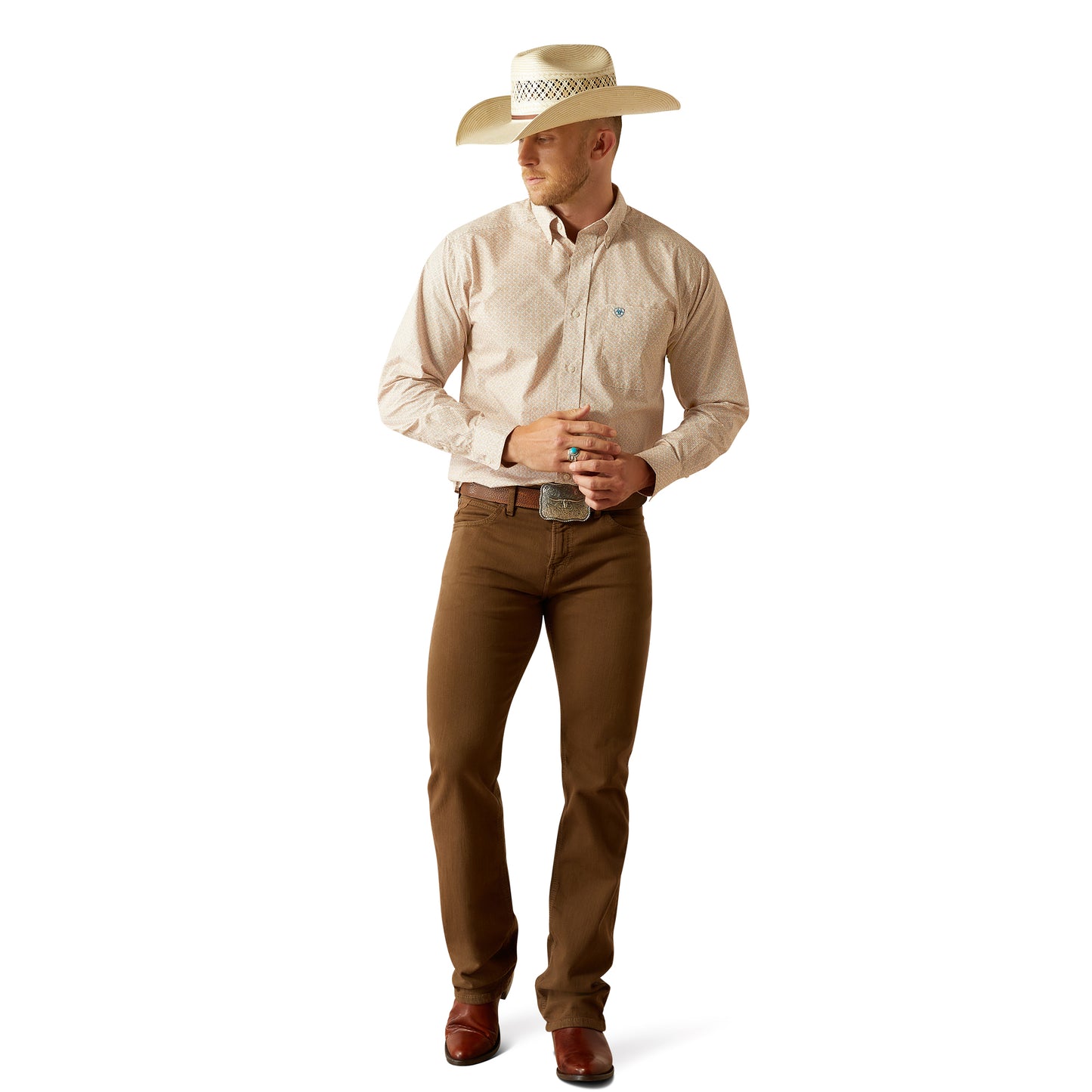 Ariat Mens Johnny Classic Fit Long Sleeve Shirt - Light Brown
