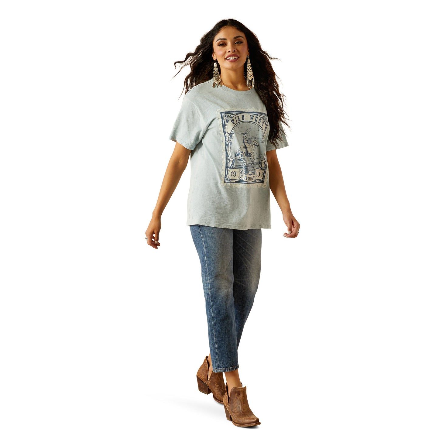 Ariat Women's Wild West Stamp T-shirt - Bleached Blue