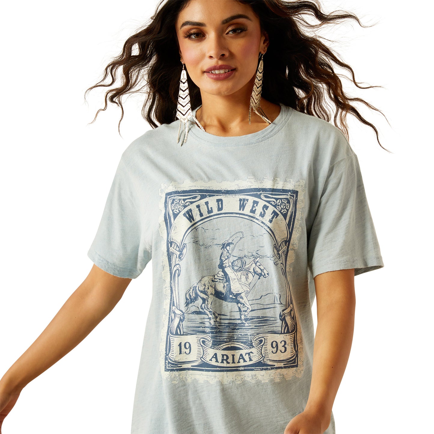 Ariat Women's Wild West Stamp T-shirt - Bleached Blue
