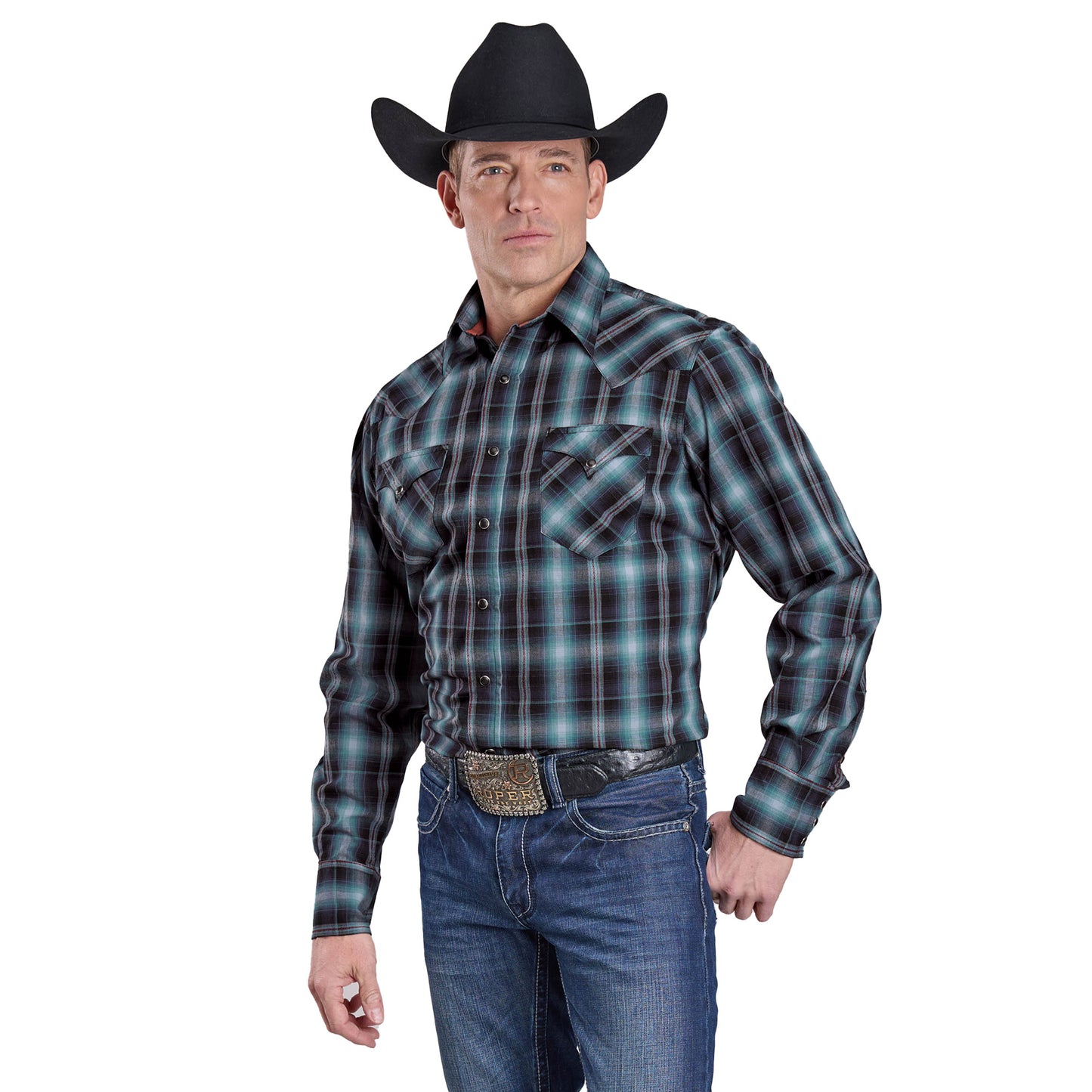 Roper Men's West Made Collection Long Sleeve Plaid Blue 03-001-0062-0710