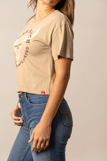Kimes Ranch Women's Bison Skull Crop Tee - Tan