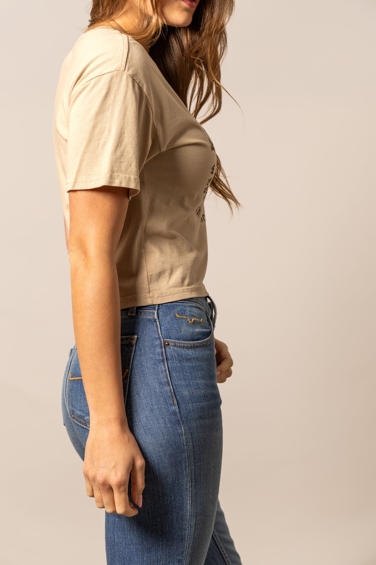 Kimes Ranch Women's Bison Skull Crop Tee - Tan