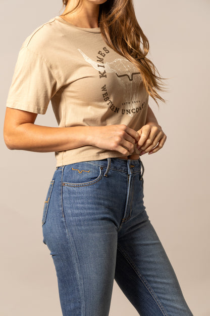 Kimes Ranch Women's Bison Skull Crop Tee - Tan