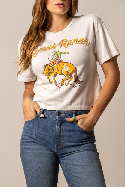 Kimes Ranch Women's  Lucky B Rodee-oh Cropped Tee - White
