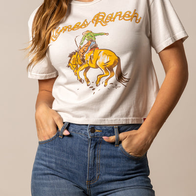 Kimes Ranch Women's  Lucky B Rodee-oh Cropped Tee - White
