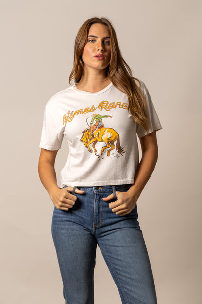 Kimes Ranch Women's  Lucky B Rodee-oh Cropped Tee - White