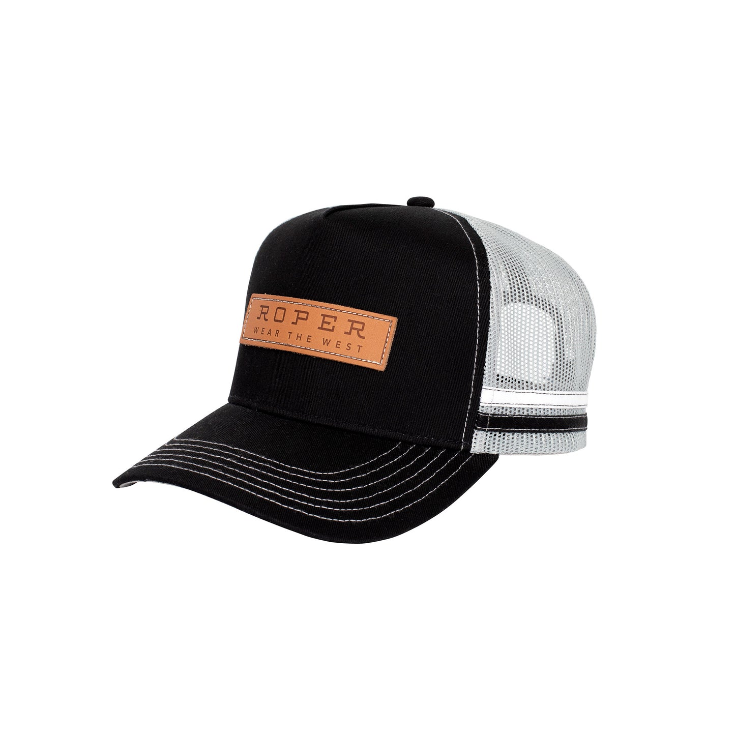 Roper Trucker Cap - Black Leather Patch