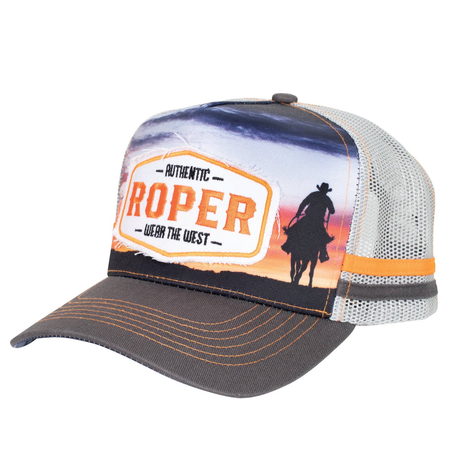 Roper Trucker Cap - Western Scene Charcoal/Grey