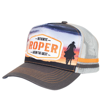 Roper Trucker Cap - Western Scene Charcoal/Grey
