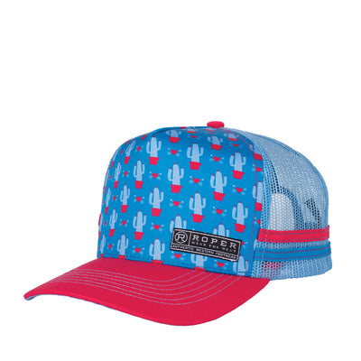 Roper Trucker Cap - Cactus Print Blue Jewel