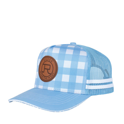 Roper Trucker Cap - Mini Plaid Cornflower Blue/White