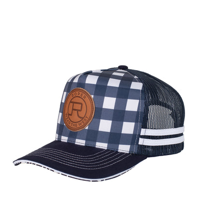 Roper Trucker Cap - Plaid Navy/White