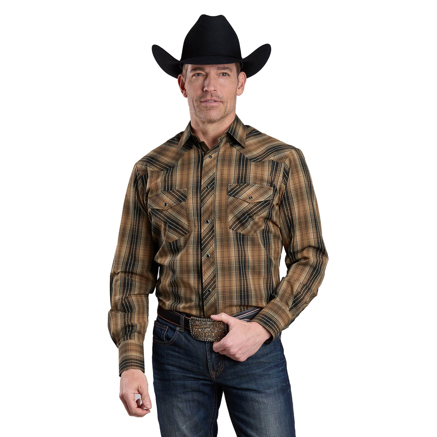 Roper Mens Karman Classic 55/45 Collection Long Sleeve Shirt Plaid Brown 01-001-0101-7003