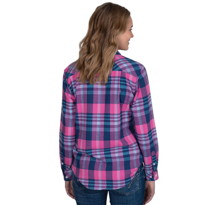 Just Country Women's Brooke Flannel Long Sleeve Shirt - Hot Pink/Navy/Sky Blue
