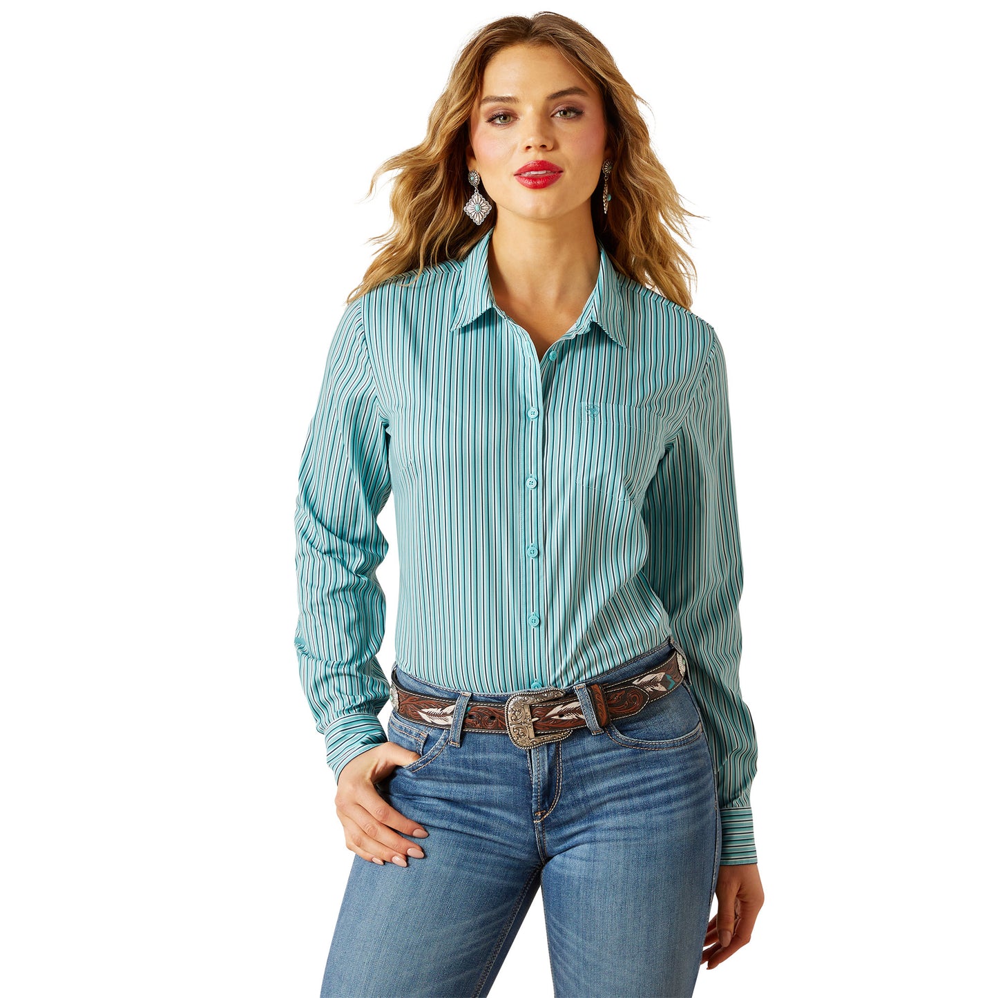 Ariat Women's Team Kirby Pro Long Sleeve Shirt - Aqua Stripe