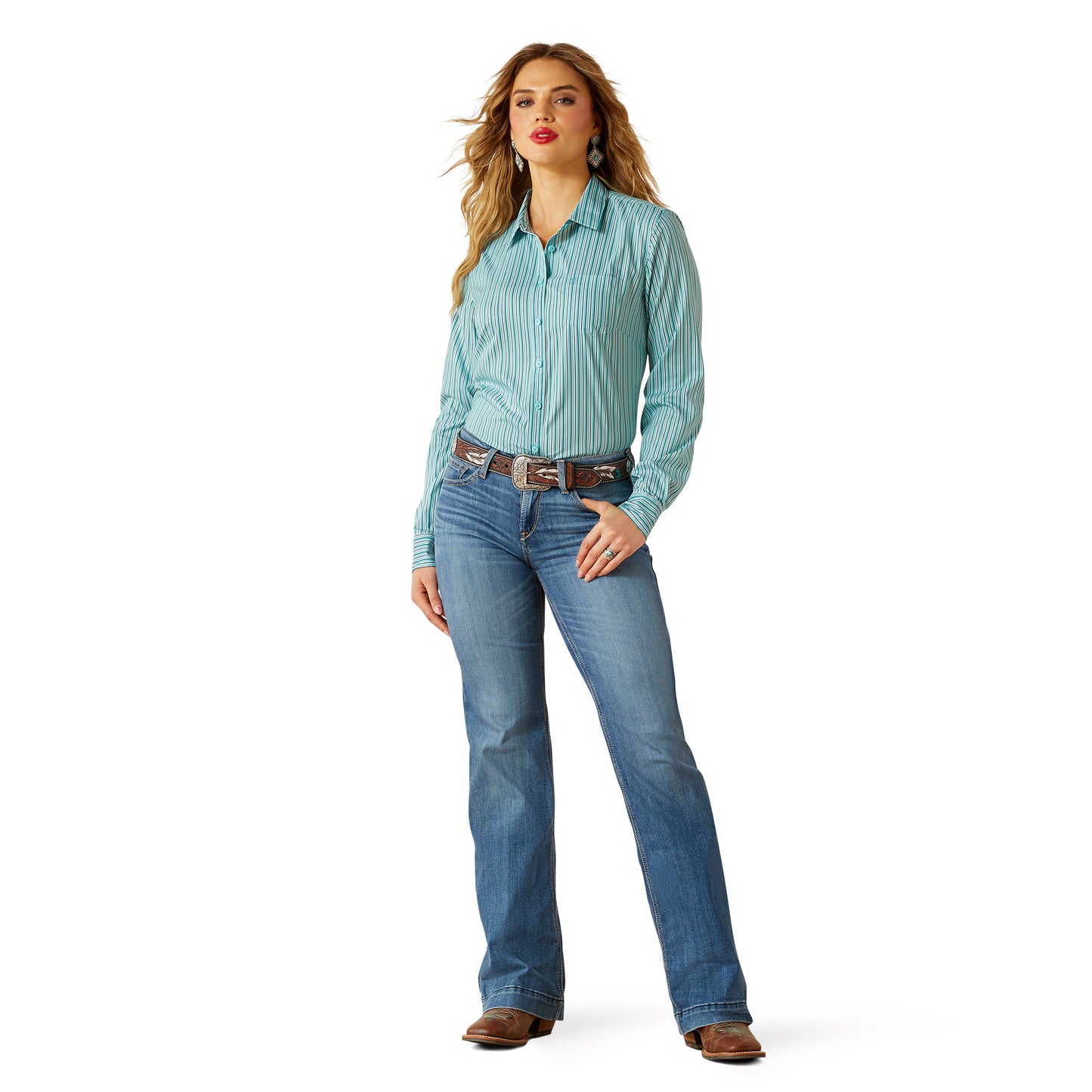 Ariat Women's Team Kirby Pro Long Sleeve Shirt - Aqua Stripe