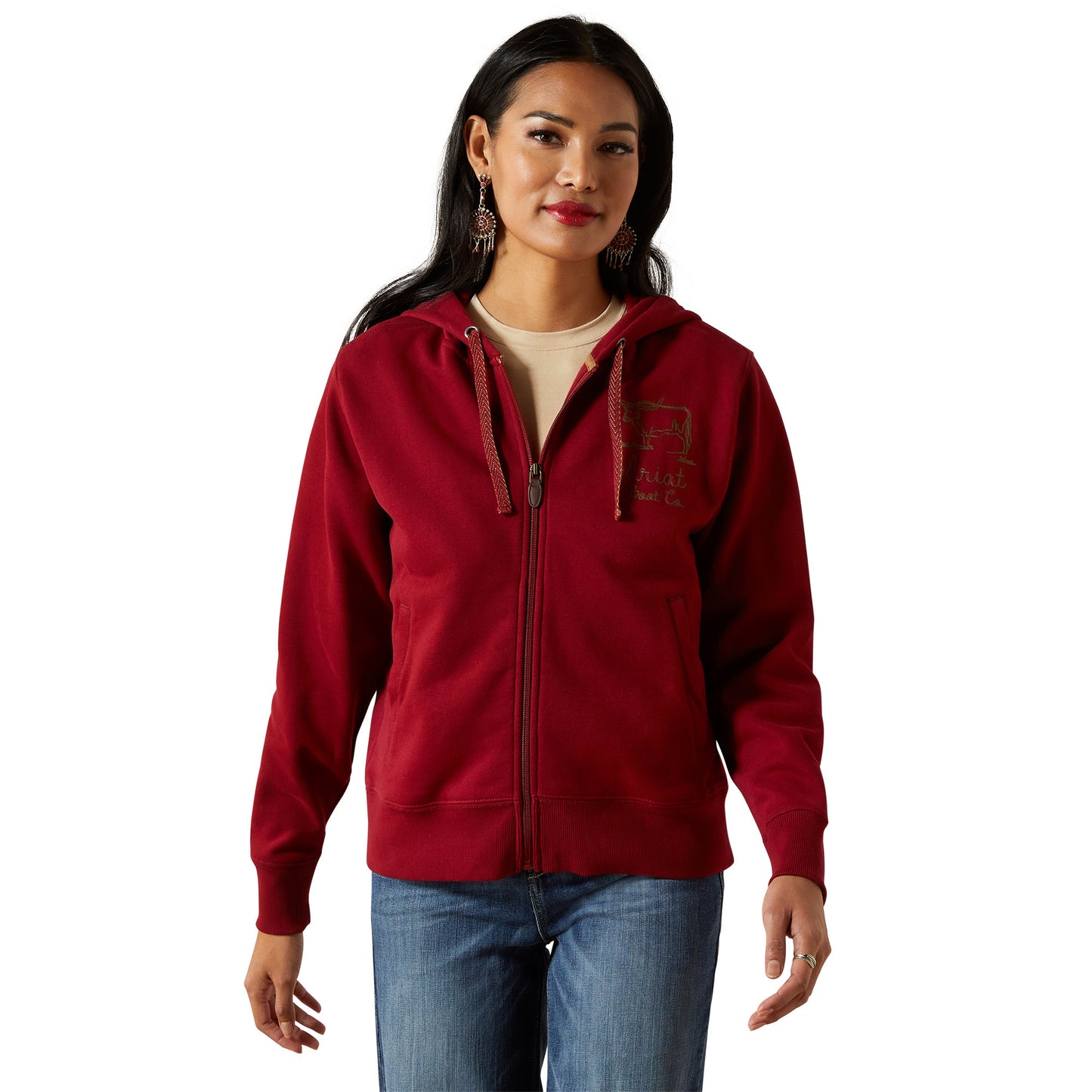 Ariat Women's Stitched Full Zip Hoodie - Biking Red