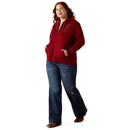 Ariat Women's Stitched Full Zip Hoodie - Biking Red