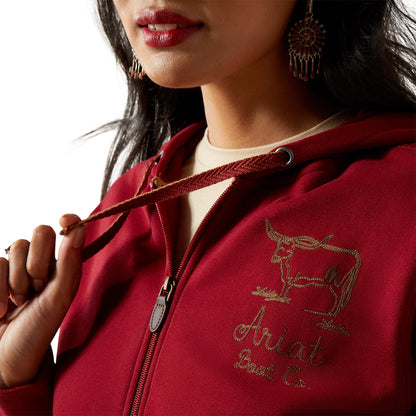 Ariat Women's Stitched Full Zip Hoodie - Biking Red