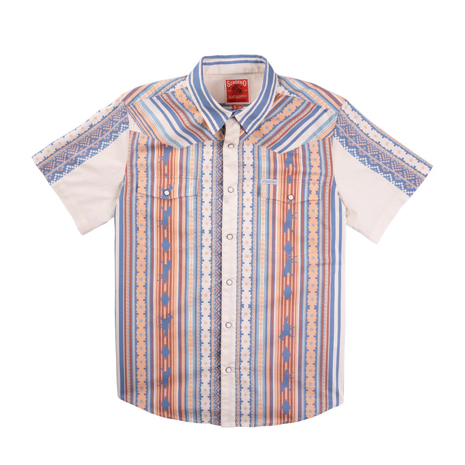 Sendero Serape Peal Snap Short Sleeve Shirt - Indigo