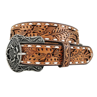 Roper Women's Belt 1.1/2" Genuine Leather Floral Hand Tooling With Cutouts Tan 8873790-210