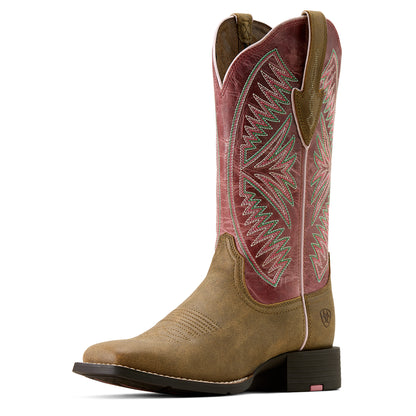 Ariat Women's Round Up Ruidoso Wide Square Toe  - Brown Bomber/ Dusty Rose