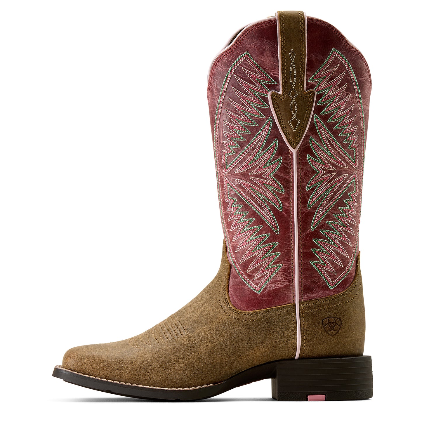 Ariat Women's Round Up Ruidoso Wide Square Toe  - Brown Bomber/ Dusty Rose