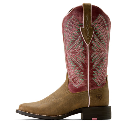 Ariat Women's Round Up Ruidoso Wide Square Toe  - Brown Bomber/ Dusty Rose