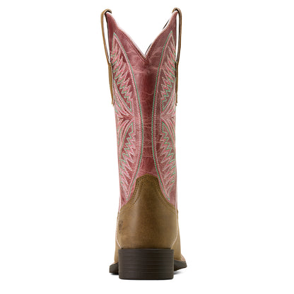 Ariat Women's Round Up Ruidoso Wide Square Toe  - Brown Bomber/ Dusty Rose