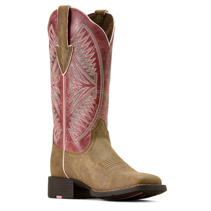 Ariat Women's Round Up Ruidoso Wide Square Toe  - Brown Bomber/ Dusty Rose